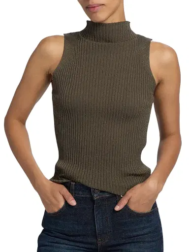 Leset Women's Blake Rib-Knit Sleeveless Turtleneck Sweater - Moss | Thumbnail 6 Leset Women's Blake Rib-Knit Sleeveless Turtleneck Sweater - Moss | Thumbnail 6
