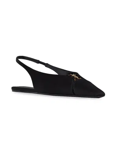Saint Laurent Women's Babylone Slingback Flats in Satin Crepe - Black | Thumbnail 2 Saint Laurent Women's Babylone Slingback Flats in Satin Crepe - Black | Thumbnail 2