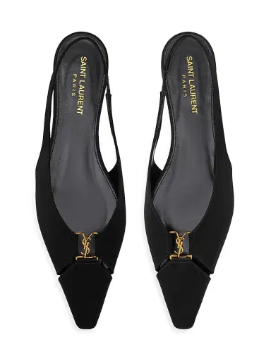 Saint Laurent Women's Babylone Slingback Flats in Satin Crepe - Black | Thumbnail 3 Saint Laurent Women's Babylone Slingback Flats in Satin Crepe - Black | Thumbnail 3