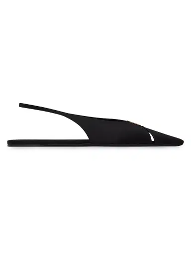 Saint Laurent Women's Babylone Slingback Flats in Satin Crepe - Black | Thumbnail 1 Saint Laurent Women's Babylone Slingback Flats in Satin Crepe - Black | Thumbnail 1