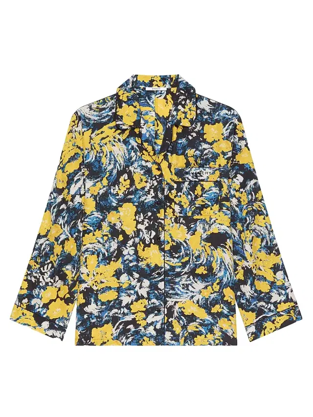 Women's Pyjama Shirt in Viscose with Floral Print - Blue Yellow Women's Pyjama Shirt in Viscose with Floral Print - Blue Yellow
