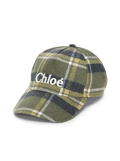 Chloé Girl's Logo Plaid Cap - Green Navy Plaid | Thumbnail 1 Chloé Girl's Logo Plaid Cap - Green Navy Plaid | Thumbnail 1