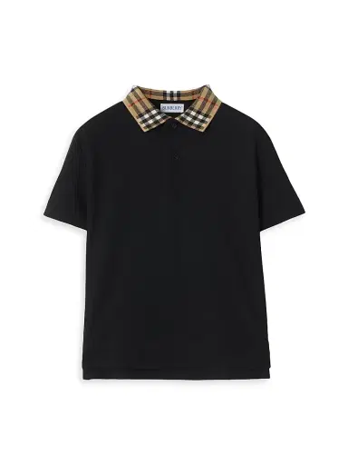 Burberry Baby Boy's, Little Boy's & Boy's Check Collar Cotton Polo Shirt - Black - Size 6 Months | Thumbnail 1 Burberry Baby Boy's, Little Boy's & Boy's Check Collar Cotton Polo Shirt - Black - Size 6 Months | Thumbnail 1