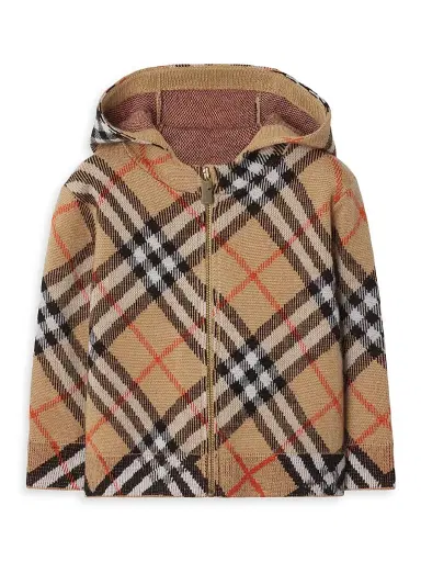 Burberry Baby's, Little Kid's & Kid's Check Wool Zip Hoodie - Sand Check | Thumbnail 3 Burberry Baby's, Little Kid's & Kid's Check Wool Zip Hoodie - Sand Check | Thumbnail 3