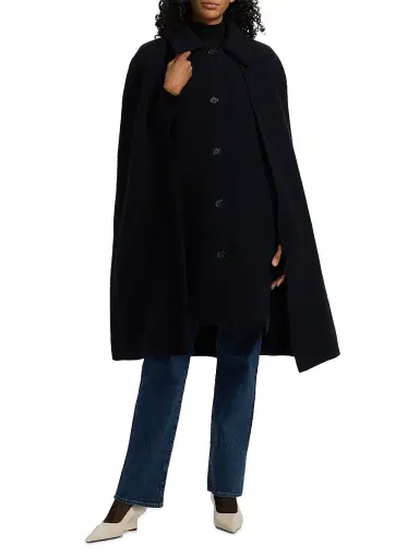 TOTEME Women's Bouclé Wool Cape Coat - Navy - Size 6 | Thumbnail 2 TOTEME Women's Bouclé Wool Cape Coat - Navy - Size 6 | Thumbnail 2