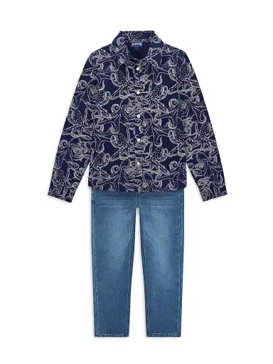 Vilebrequin Little Boy's & Boy's Octopus Long-Sleeve Cotton Shirt - Bleu Marine - Size 14 | Thumbnail 2 Vilebrequin Little Boy's & Boy's Octopus Long-Sleeve Cotton Shirt - Bleu Marine - Size 14 | Thumbnail 2