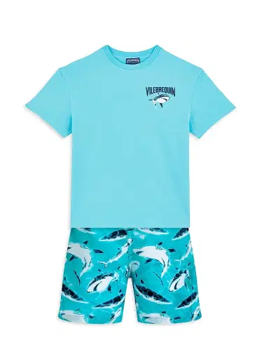 Vilebrequin Little Boy's & Boy's Requins Swim Shorts - Lagoon | Thumbnail 2 Vilebrequin Little Boy's & Boy's Requins Swim Shorts - Lagoon | Thumbnail 2