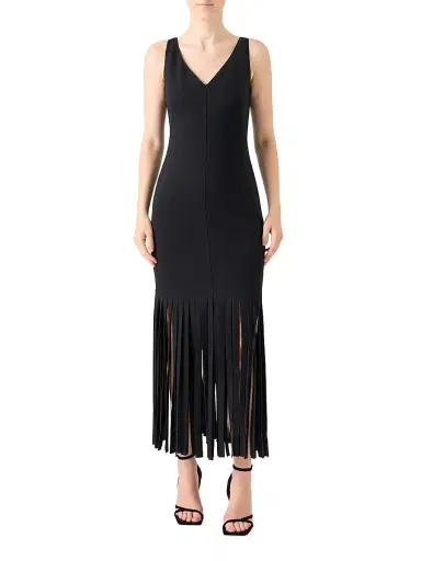 Akris punto Women's Lasercut Fringe Jersey Midi-Dress - Black - Size 14 | Thumbnail 2 Akris punto Women's Lasercut Fringe Jersey Midi-Dress - Black - Size 14 | Thumbnail 2