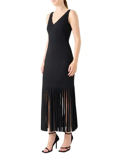 Akris punto Women's Lasercut Fringe Jersey Midi-Dress - Black - Size 14 | Thumbnail 3 Akris punto Women's Lasercut Fringe Jersey Midi-Dress - Black - Size 14 | Thumbnail 3