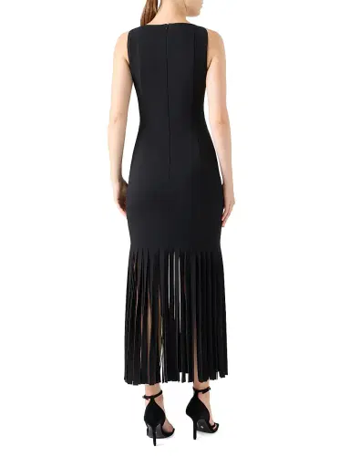 Akris punto Women's Lasercut Fringe Jersey Midi-Dress - Black - Size 14 | Thumbnail 4 Akris punto Women's Lasercut Fringe Jersey Midi-Dress - Black - Size 14 | Thumbnail 4