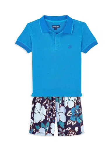Vilebrequin Little Boy's & Boy's Open Collar Polo Shirt - Blue | Thumbnail 2 Vilebrequin Little Boy's & Boy's Open Collar Polo Shirt - Blue | Thumbnail 2