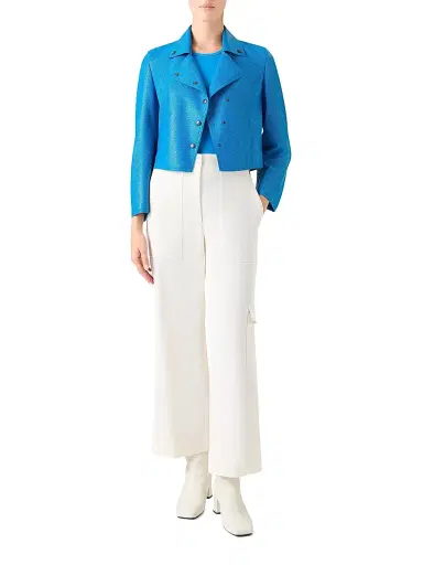 Akris punto Women's Pin Dot Leather Cropped Motorbike Jacket - Cobalt Blue | Thumbnail 2 Akris punto Women's Pin Dot Leather Cropped Motorbike Jacket - Cobalt Blue | Thumbnail 2