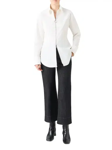 Akris punto Women's Poplin Cotton Zip Blouse - Cream | Thumbnail 2 Akris punto Women's Poplin Cotton Zip Blouse - Cream | Thumbnail 2