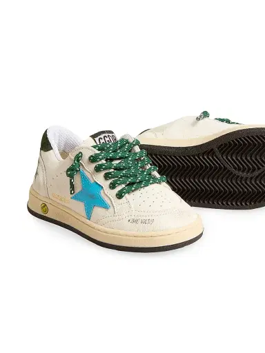 Golden Goose Baby Boy's, Little Boy's & Boy's Ballstar Leather Star Low-Top Sneakers - White Blue Green 10 (Toddler) | Thumbnail 4 Golden Goose Baby Boy's, Little Boy's & Boy's Ballstar Leather Star Low-Top Sneakers - White Blue Green 10 (Toddler) | Thumbnail 4