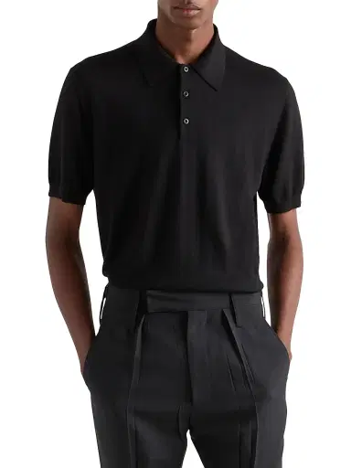 Prada Men's Cashmere and Silk Polo Shirt - Black | Thumbnail 2 Prada Men's Cashmere and Silk Polo Shirt - Black | Thumbnail 2