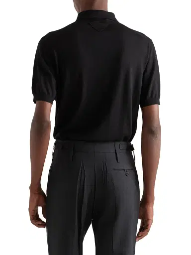 Prada Men's Cashmere and Silk Polo Shirt - Black | Thumbnail 3 Prada Men's Cashmere and Silk Polo Shirt - Black | Thumbnail 3