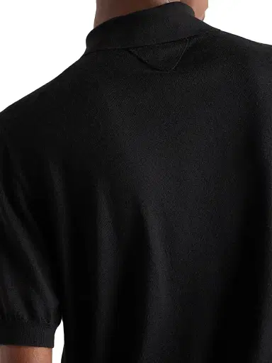 Prada Men's Cashmere and Silk Polo Shirt - Black | Thumbnail 4 Prada Men's Cashmere and Silk Polo Shirt - Black | Thumbnail 4