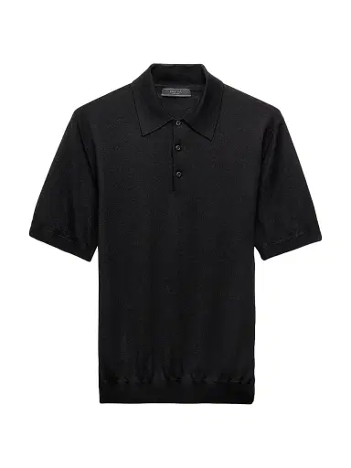 Prada Men's Cashmere and Silk Polo Shirt - Black | Thumbnail 1 Prada Men's Cashmere and Silk Polo Shirt - Black | Thumbnail 1