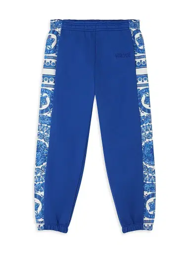 Versace Little Girl's & Girl's Barocco Foulard Fleece Joggers - Royal Blue Ivory - Size 8 | Thumbnail 1 Versace Little Girl's & Girl's Barocco Foulard Fleece Joggers - Royal Blue Ivory - Size 8 | Thumbnail 1