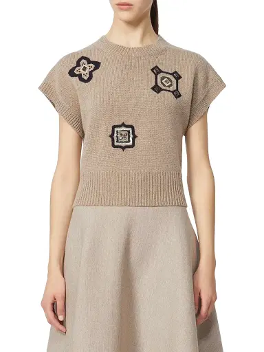 Max Mara Women's Wool and Cashmere Cropped Sweater - Sand | Thumbnail 2 Max Mara Women's Wool and Cashmere Cropped Sweater - Sand | Thumbnail 2