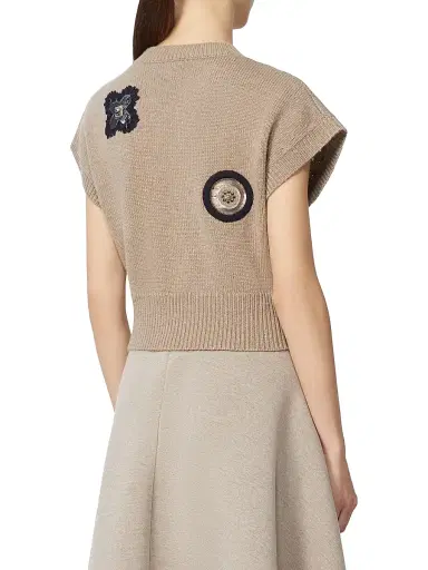 Max Mara Women's Wool and Cashmere Cropped Sweater - Sand | Thumbnail 3 Max Mara Women's Wool and Cashmere Cropped Sweater - Sand | Thumbnail 3