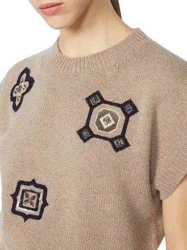 Max Mara Women's Wool and Cashmere Cropped Sweater - Sand | Thumbnail 4 Max Mara Women's Wool and Cashmere Cropped Sweater - Sand | Thumbnail 4