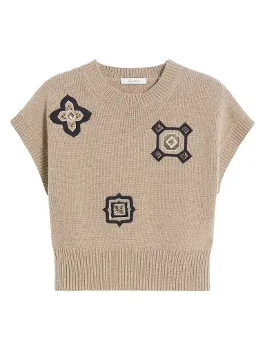 Max Mara Women's Wool and Cashmere Cropped Sweater - Sand | Thumbnail 1 Max Mara Women's Wool and Cashmere Cropped Sweater - Sand | Thumbnail 1