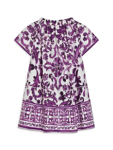 Dolce & Gabbana Little Girl's & Girl's Short Sleeve Majolica Dress - Violet | Thumbnail 2 Dolce & Gabbana Little Girl's & Girl's Short Sleeve Majolica Dress - Violet | Thumbnail 2