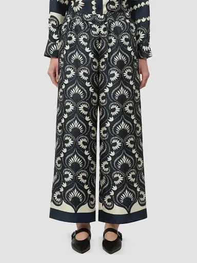 Weekend Max Mara Women's Fluid Printed Silk Trousers - Navy | Thumbnail 2 Weekend Max Mara Women's Fluid Printed Silk Trousers - Navy | Thumbnail 2