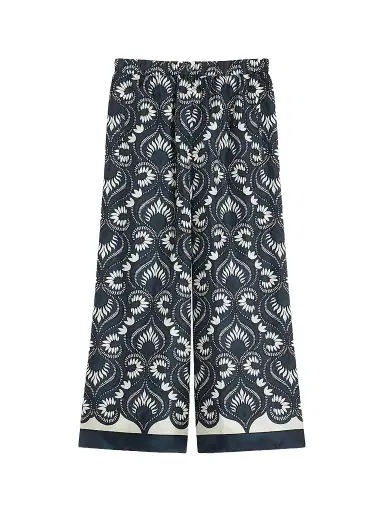 Weekend Max Mara Women's Fluid Printed Silk Trousers - Navy | Thumbnail 1 Weekend Max Mara Women's Fluid Printed Silk Trousers - Navy | Thumbnail 1