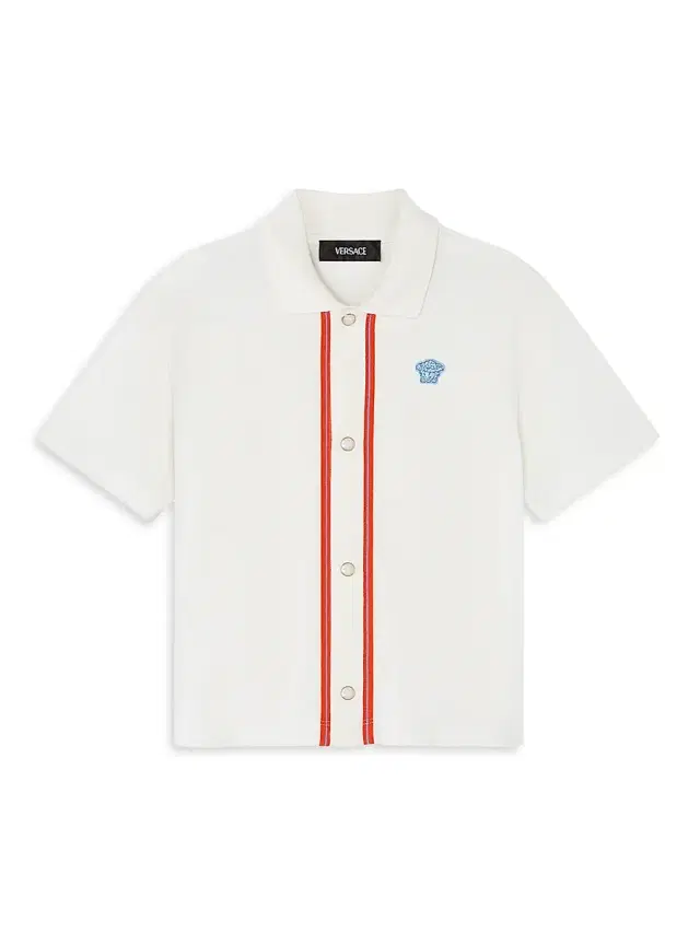 Little Boy's & Boy's Medusa Embroidery Piqué Shirt - White Powder Little Boy's & Boy's Medusa Embroidery Piqué Shirt - White Powder