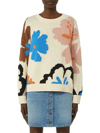 Weekend Max Mara Women's Patterned Cotton Crew Neck Sweater - Multicolour | Thumbnail 2 Weekend Max Mara Women's Patterned Cotton Crew Neck Sweater - Multicolour | Thumbnail 2