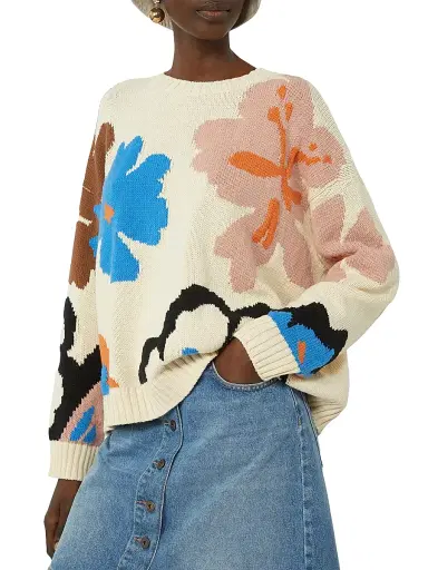Weekend Max Mara Women's Patterned Cotton Crew Neck Sweater - Multicolour | Thumbnail 4 Weekend Max Mara Women's Patterned Cotton Crew Neck Sweater - Multicolour | Thumbnail 4