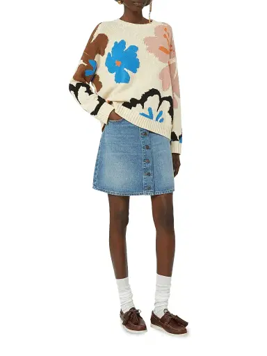 Weekend Max Mara Women's Patterned Cotton Crew Neck Sweater - Multicolour | Thumbnail 5 Weekend Max Mara Women's Patterned Cotton Crew Neck Sweater - Multicolour | Thumbnail 5