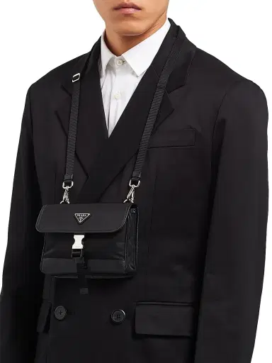 Prada Men's Re-Nylon And Saffiano Leather Smartphone Case - Black | Thumbnail 4 Prada Men's Re-Nylon And Saffiano Leather Smartphone Case - Black | Thumbnail 4