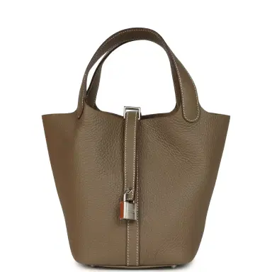HERMÈS Hermes Picotin Lock 18 Etoupe Clemence Palladium Hardware | Thumbnail 1 HERMÈS Hermes Picotin Lock 18 Etoupe Clemence Palladium Hardware | Thumbnail 1