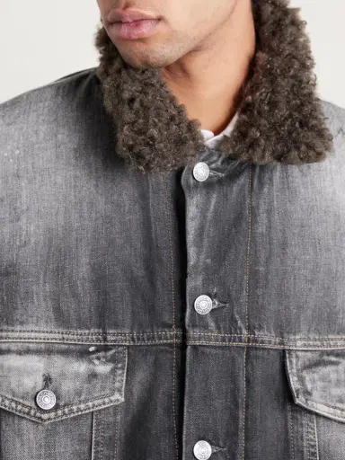 Acne Studios Robert Plush-Trimmed Padded Distressed Denim Jacket - Men | Thumbnail 5 Acne Studios Robert Plush-Trimmed Padded Distressed Denim Jacket - Men | Thumbnail 5