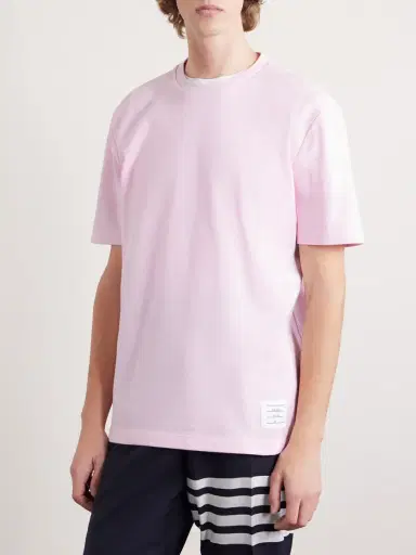 Thom Browne Logo-Appliquéd Striped Cotton-Piqué T-Shirt - Men | Thumbnail 3 Thom Browne Logo-Appliquéd Striped Cotton-Piqué T-Shirt - Men | Thumbnail 3