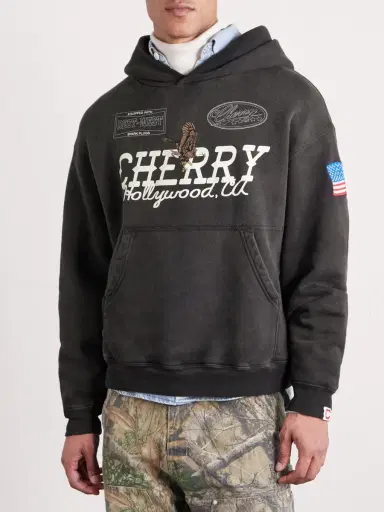 Cherry Los Angeles Hollywood Logo-Print Embroidered Cotton-Jersey Hoodie - Men | Thumbnail 3 Cherry Los Angeles Hollywood Logo-Print Embroidered Cotton-Jersey Hoodie - Men | Thumbnail 3
