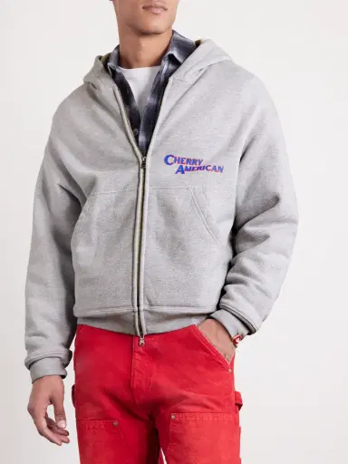 Cherry Los Angeles Logo-Print Cotton-Blend Jersey Zip-Up Hoodie - Men | Thumbnail 3 Cherry Los Angeles Logo-Print Cotton-Blend Jersey Zip-Up Hoodie - Men | Thumbnail 3