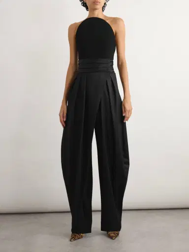 Alaïa Silk-trimmed Grain De Poudre Wool-blend Barrel-leg Pants | Thumbnail 2 Alaïa Silk-trimmed Grain De Poudre Wool-blend Barrel-leg Pants | Thumbnail 2