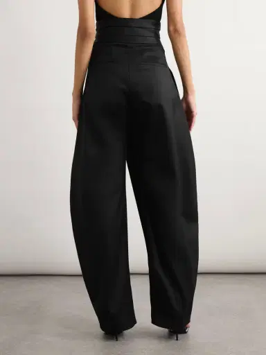 Alaïa Silk-trimmed Grain De Poudre Wool-blend Barrel-leg Pants | Thumbnail 3 Alaïa Silk-trimmed Grain De Poudre Wool-blend Barrel-leg Pants | Thumbnail 3