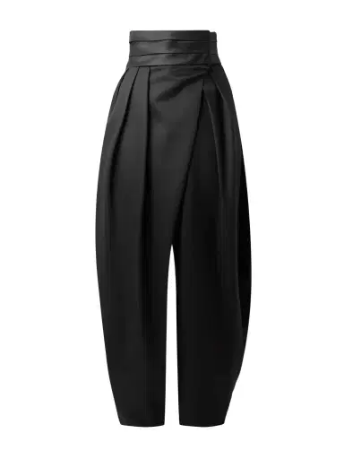 Alaïa Silk-trimmed Grain De Poudre Wool-blend Barrel-leg Pants | Thumbnail 1 Alaïa Silk-trimmed Grain De Poudre Wool-blend Barrel-leg Pants | Thumbnail 1