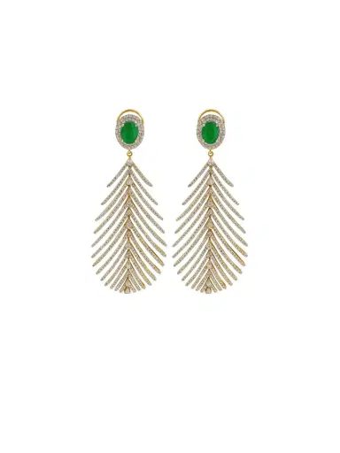 Wish Fine Jewelry 5.32ct Diamond Emerald 14K Gold Feather Earrings | Thumbnail 1 Wish Fine Jewelry 5.32ct Diamond Emerald 14K Gold Feather Earrings | Thumbnail 1