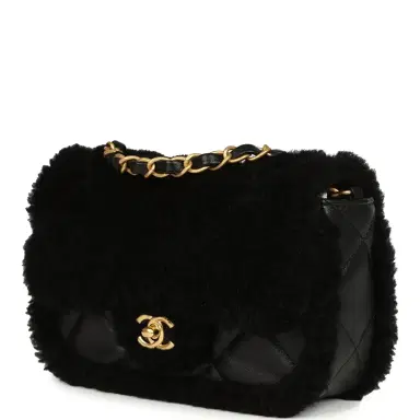 Chanel Chanel Mini Shearling Flap Bag Black Lambskin Brushed Gold Hardware | Thumbnail 3 Chanel Chanel Mini Shearling Flap Bag Black Lambskin Brushed Gold Hardware | Thumbnail 3