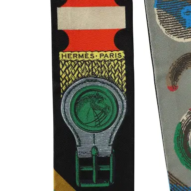 HERMÈS Hermes "Inventaire Poetique De Brides A Bloc" Black, Vert, Rouge Multi Silk Twilly Pair | Thumbnail 3 HERMÈS Hermes "Inventaire Poetique De Brides A Bloc" Black, Vert, Rouge Multi Silk Twilly Pair | Thumbnail 3