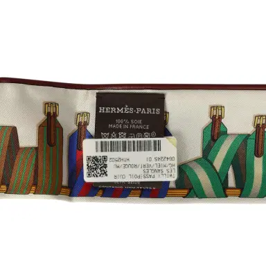 HERMÈS Hermes "Les Sangles" Forever Vert, Miel and Rouge Multi Silk Twilly Pair | Thumbnail 5 HERMÈS Hermes "Les Sangles" Forever Vert, Miel and Rouge Multi Silk Twilly Pair | Thumbnail 5