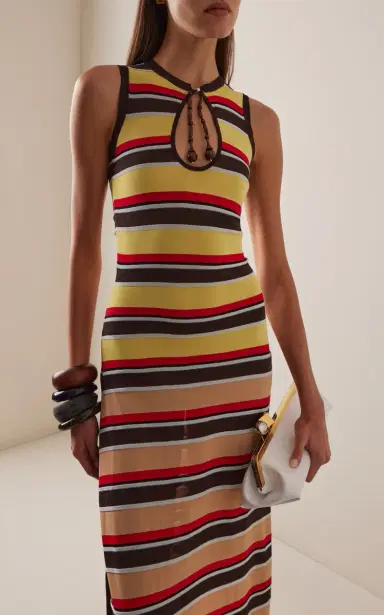Rabanne Striped Keyhole Maxi Dress | Thumbnail 3 Rabanne Striped Keyhole Maxi Dress | Thumbnail 3