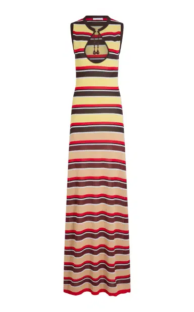 Rabanne Striped Keyhole Maxi Dress | Thumbnail 1 Rabanne Striped Keyhole Maxi Dress | Thumbnail 1