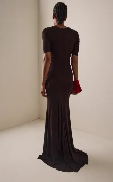 Victoria Beckham Gathered Crepe Jersey Gown | Thumbnail 4 Victoria Beckham Gathered Crepe Jersey Gown | Thumbnail 4